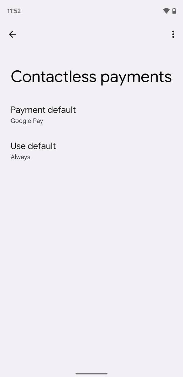 Android 12 Contactless payment settings on owner profile