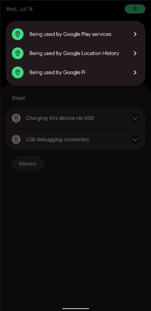Location indicator alerts in Android 12