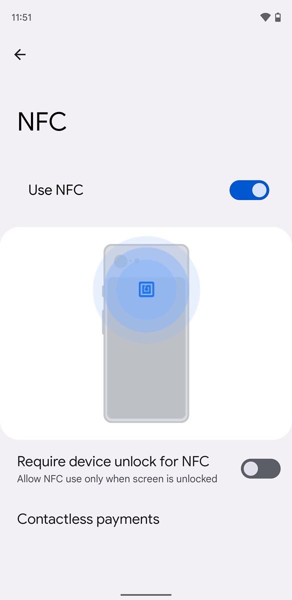 Android 12 NFC Settings on owner profile