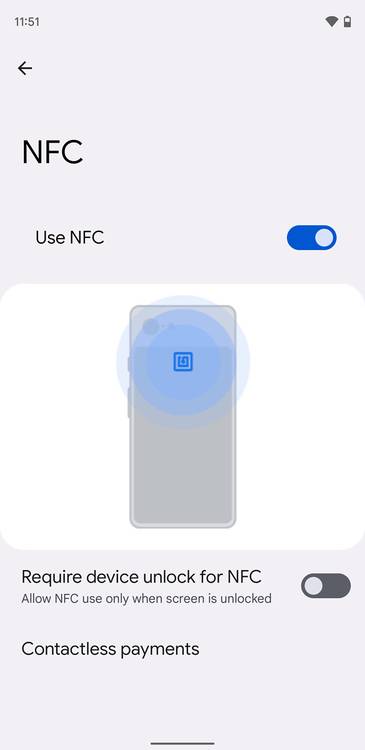 Android 12 NFC Settings on owner profile