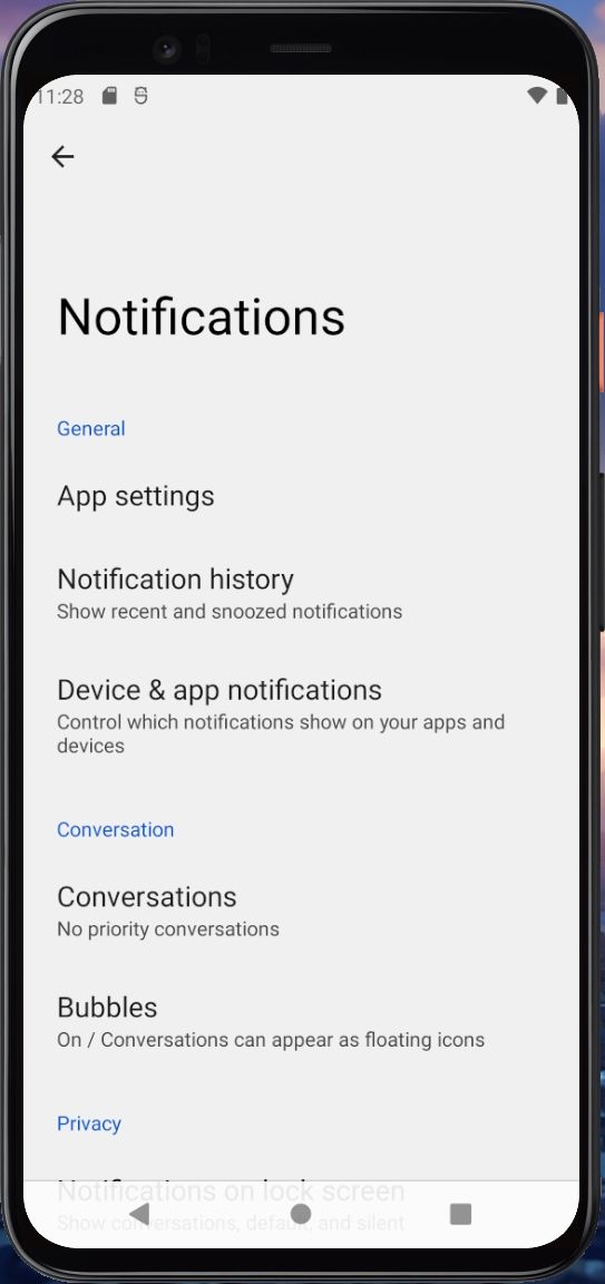 General notification section