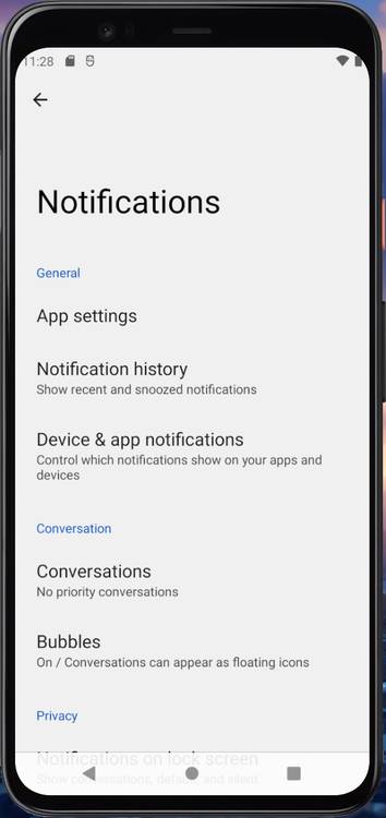 General notification section