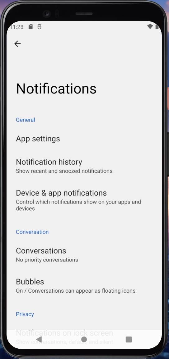 General notification section