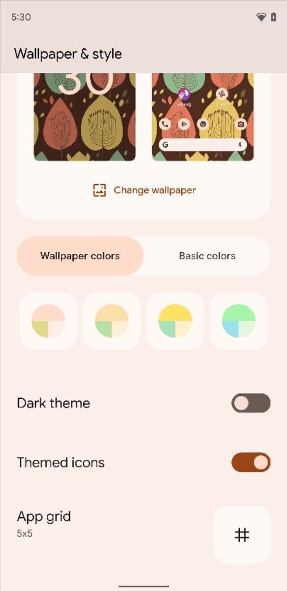 Themed icons option in Wallpaper & Styles