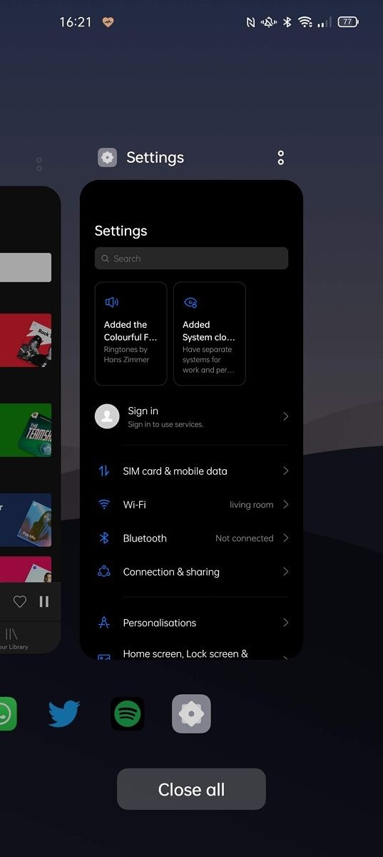 Multi-tasking menu on coloros