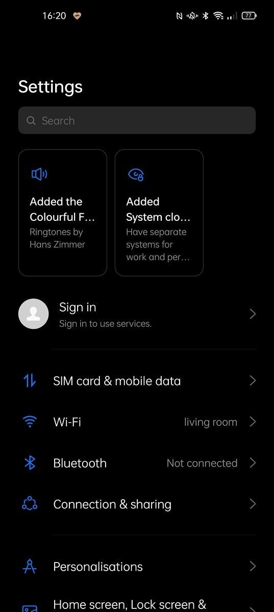 Settings on ColorOS
