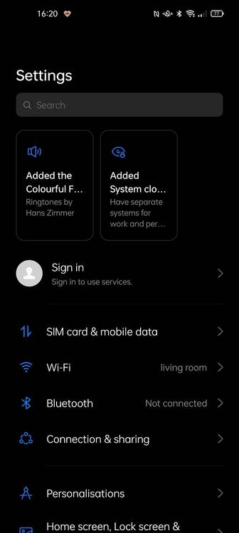 Settings on ColorOS