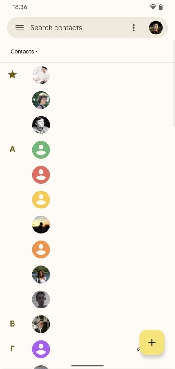Google Contacts material you contact list