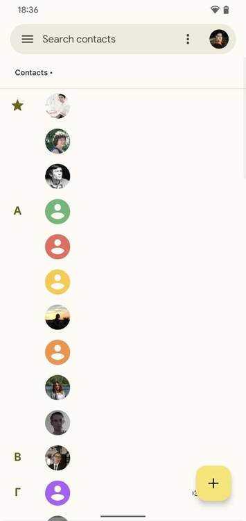 Google Contacts material you contact list