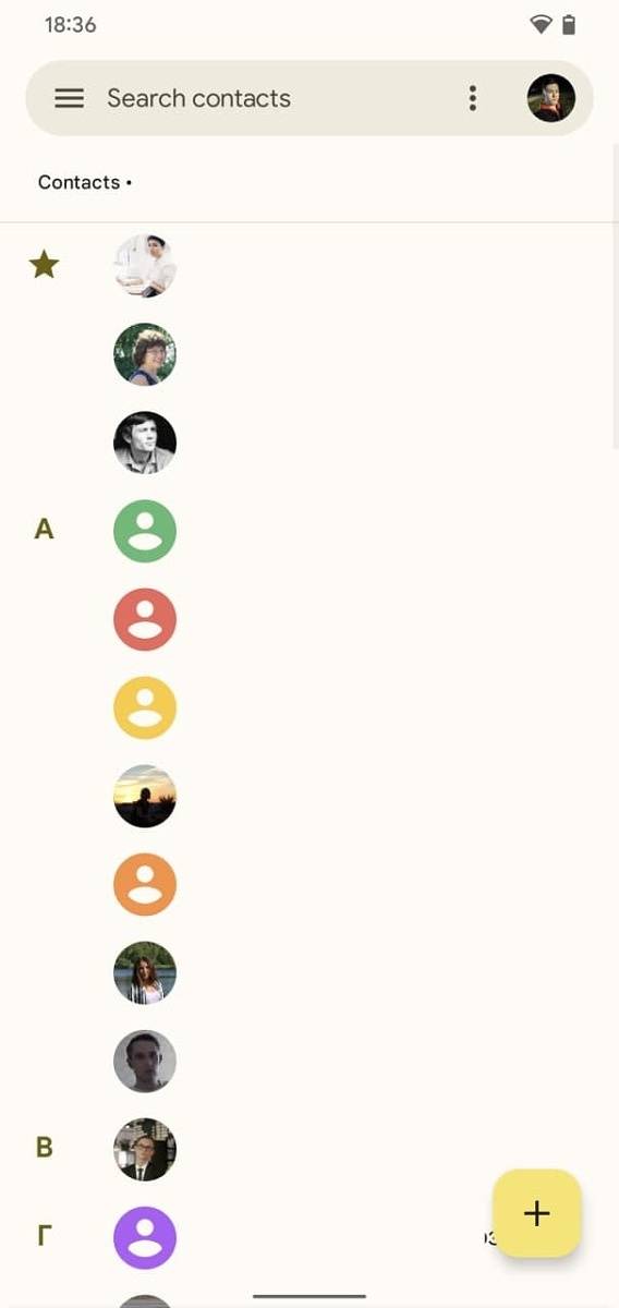 Google Contacts material you contact list