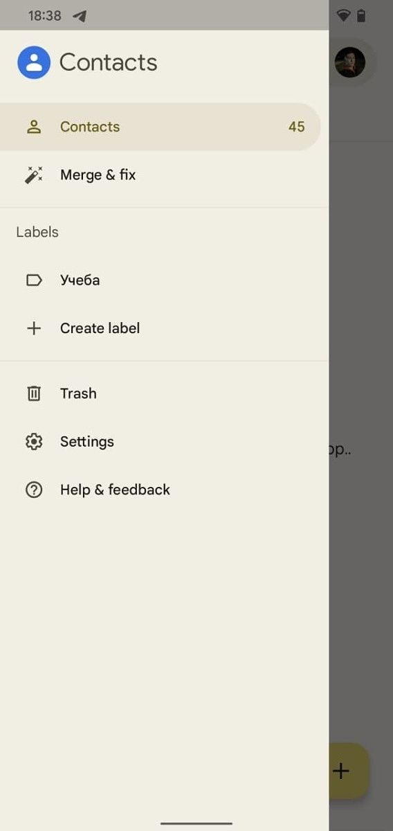 Google Contacts material you hamburger menu