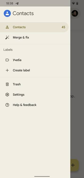 Google Contacts material you hamburger menu