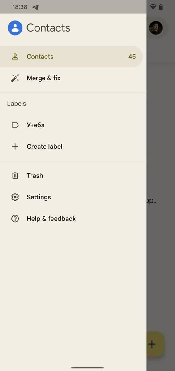 Google Contacts material you hamburger menu