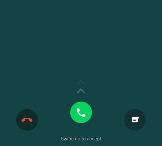 WhatsApp incoming call UI with a red decline button on the left and a green receive buton in the middle