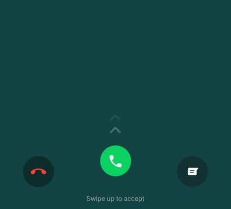 WhatsApp incoming call UI with a red decline button on the left and a green receive buton in the middle