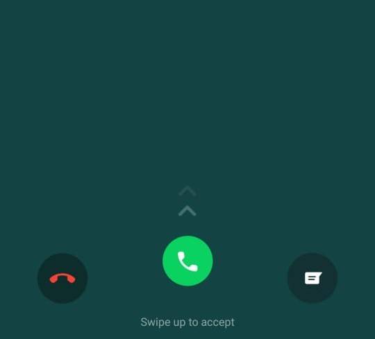WhatsApp incoming call UI with a red decline button on the left and a green receive buton in the middle