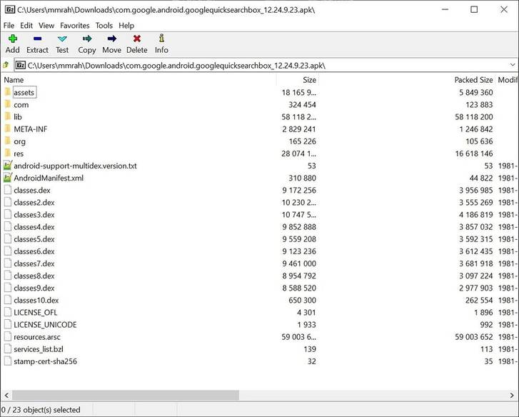 Opening an APK file with 7zip