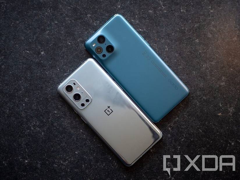 OnePlus 9 Pro beside the OPPO Find X3 Pro