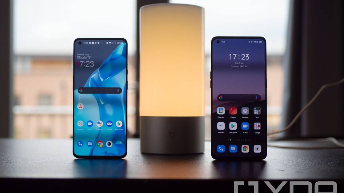 OnePlus 9 Pro and OPPO Find X3 Pro shown besides a table lamp