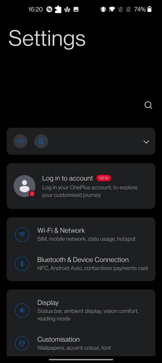 Settings on OxygenOS
