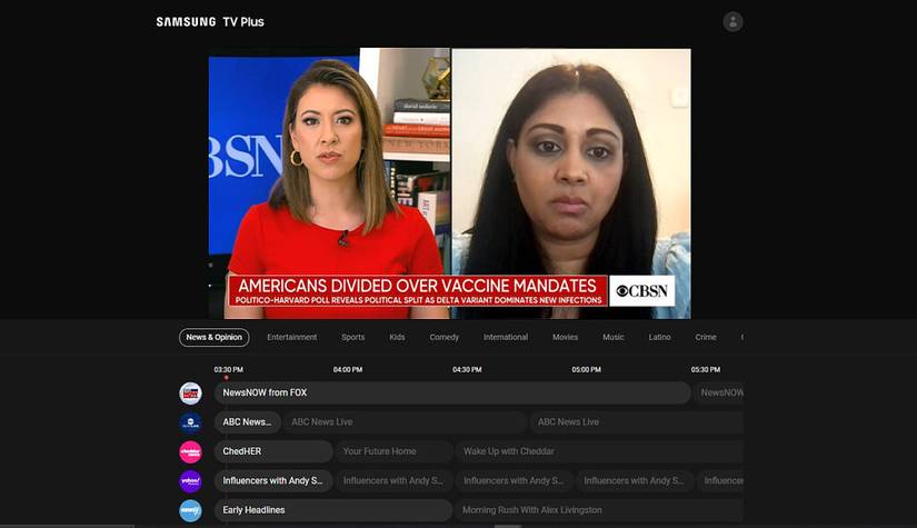 Samsung TV Plus running in a web browser