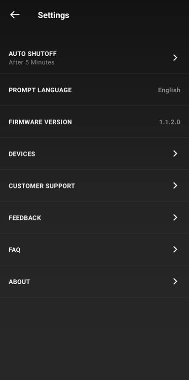 Settings page in the Razer app
