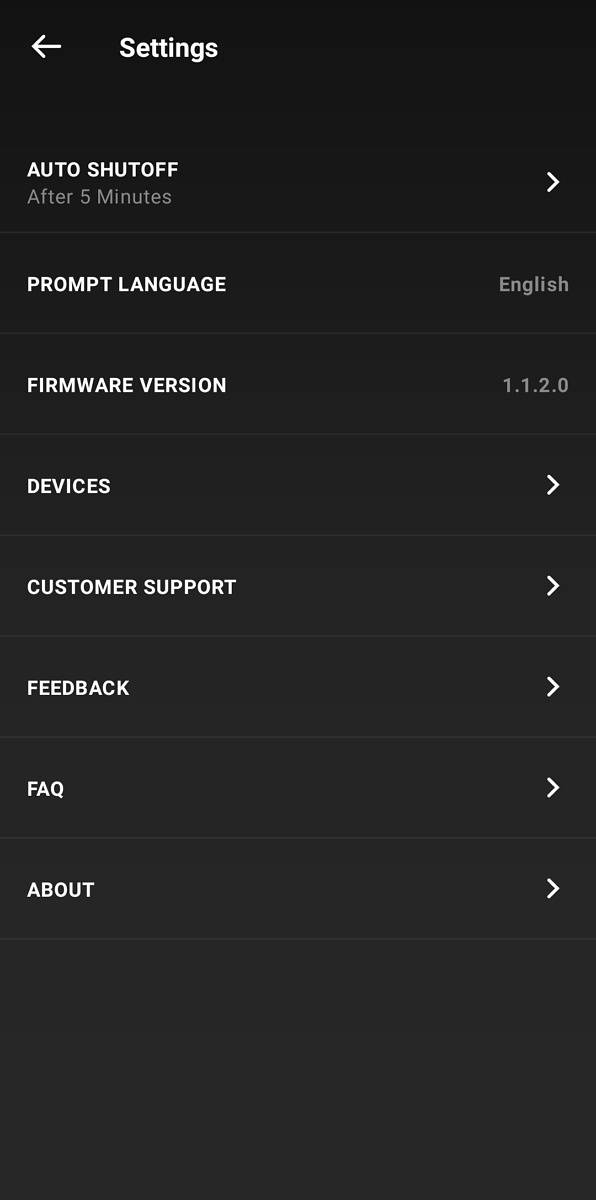 Settings page in the Razer app