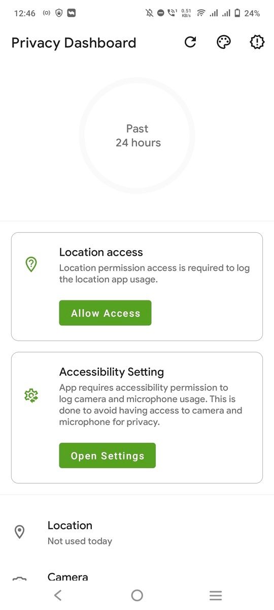 Homescreen of the Privacy Dashboard app