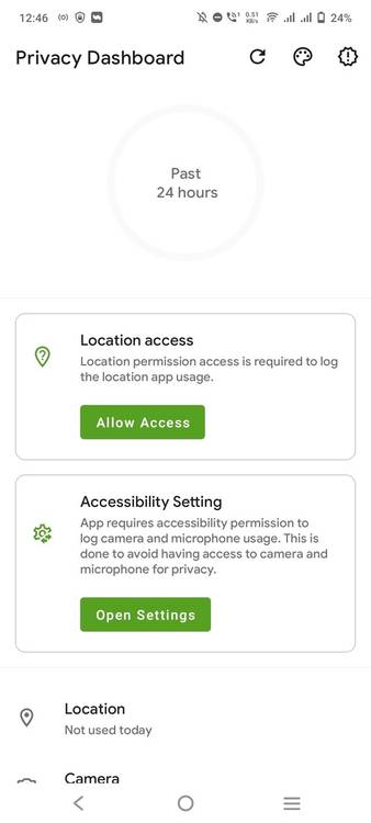 Homescreen of the Privacy Dashboard app