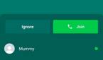 WhatsApp incoming call UI for group calls with Join and Ignore buttons