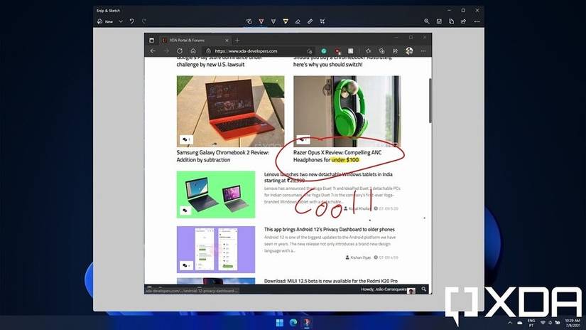 Editing a screenshot in Snip &amp; Sketch