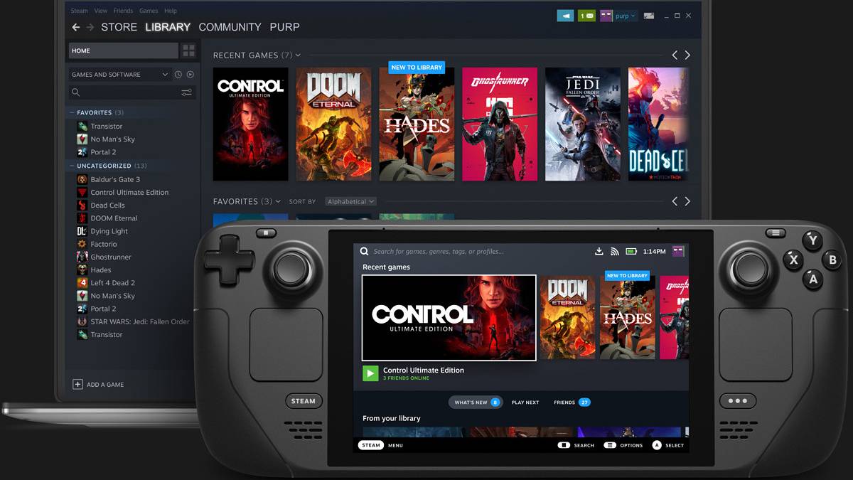Steam on a laptop and SteamOS on a Steam console 