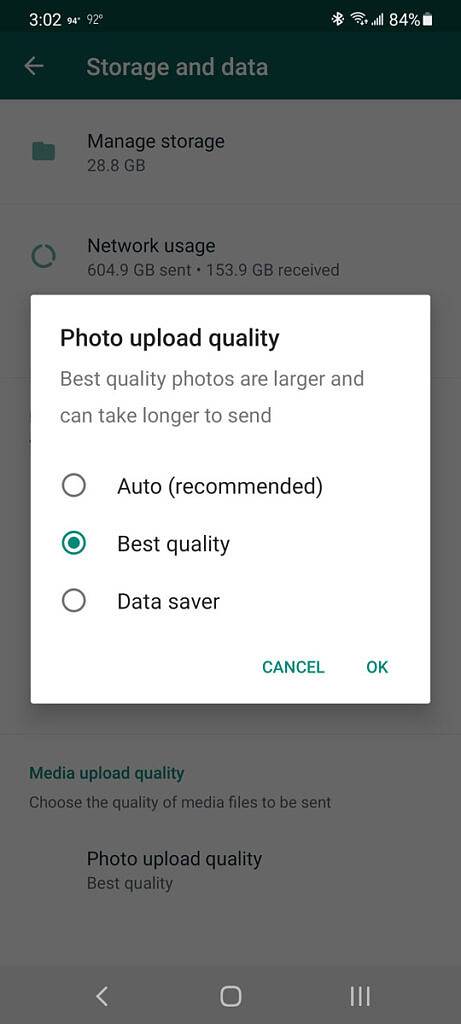 WhatsApp photo upload quality options