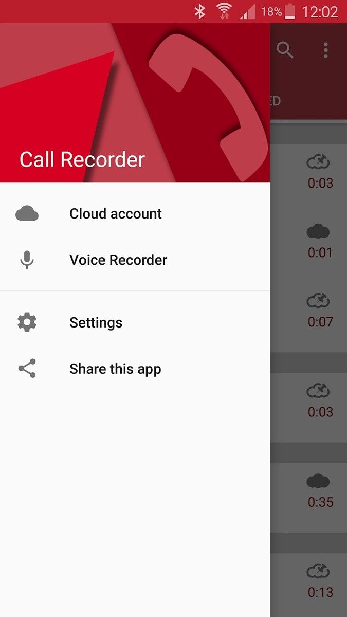 Automatic Call Recorder Menu
