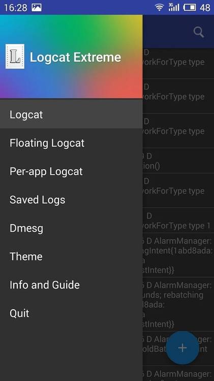 Logcat Extreme menu