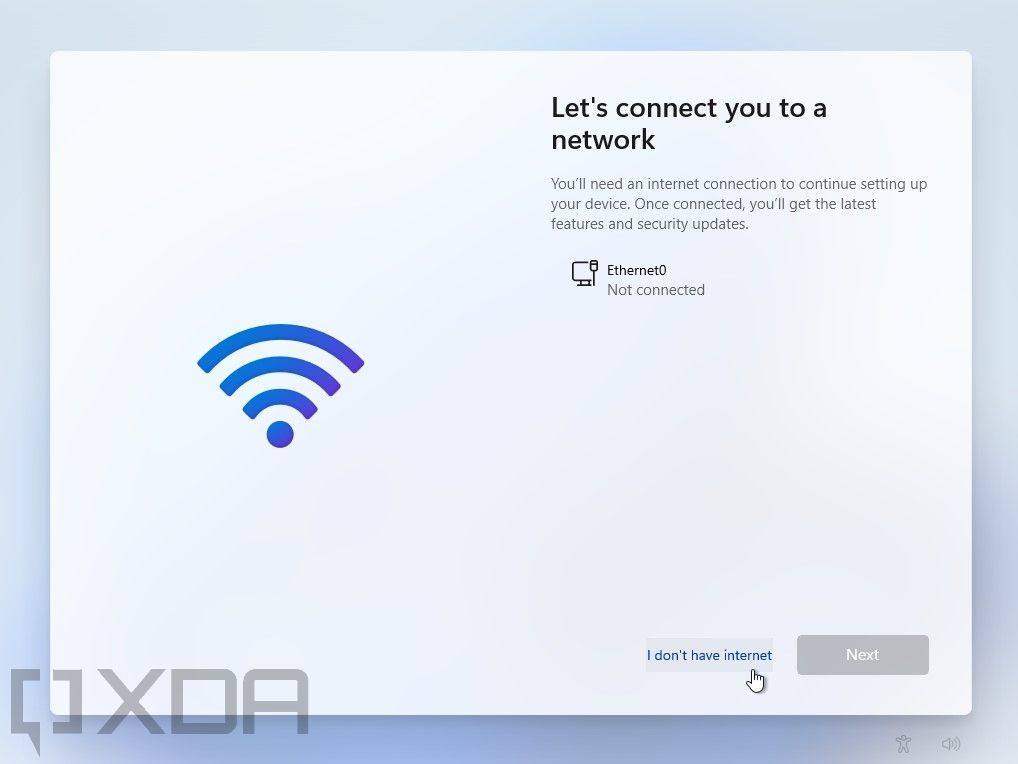 Windows 11 Pro setup experience when there's no connection available