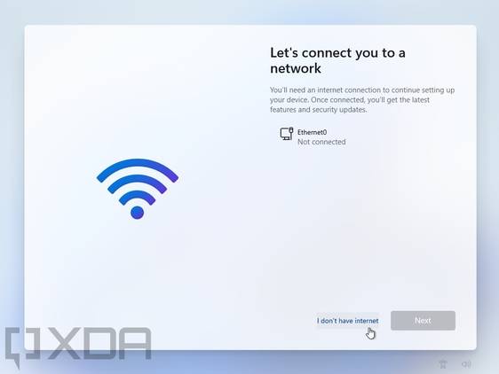 Windows 11 Pro setup experience when there's no connection available