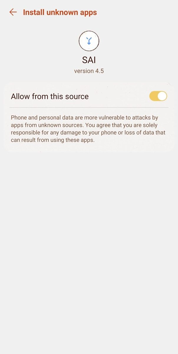 SAI Unknown Apps Permission