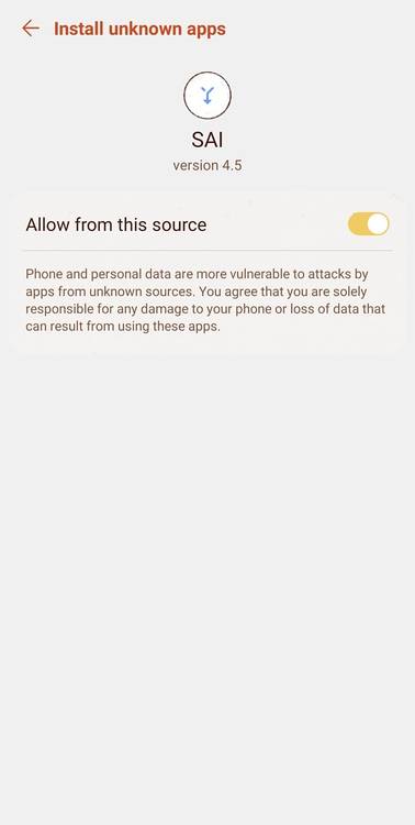 SAI Unknown Apps Permission