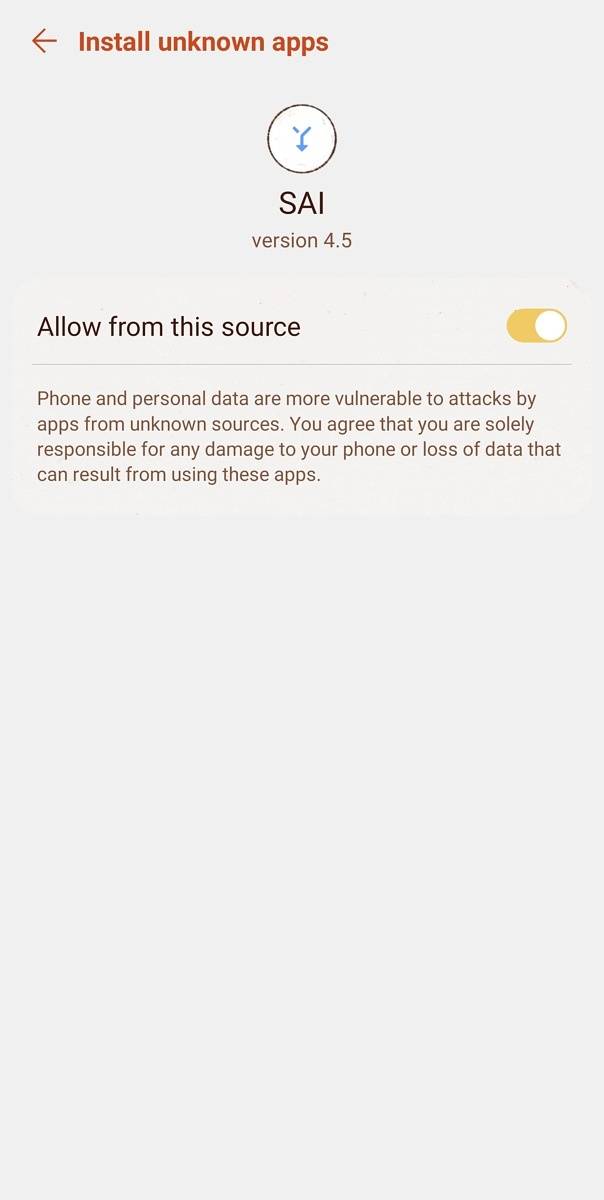 SAI Unknown Apps Permission