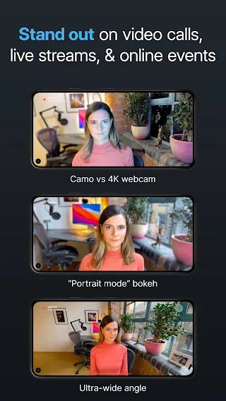 Camo for Android showing video feed from different camera lenses