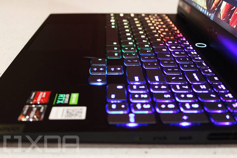 Angled view of Lenovo Legion Slim 7 keyboard