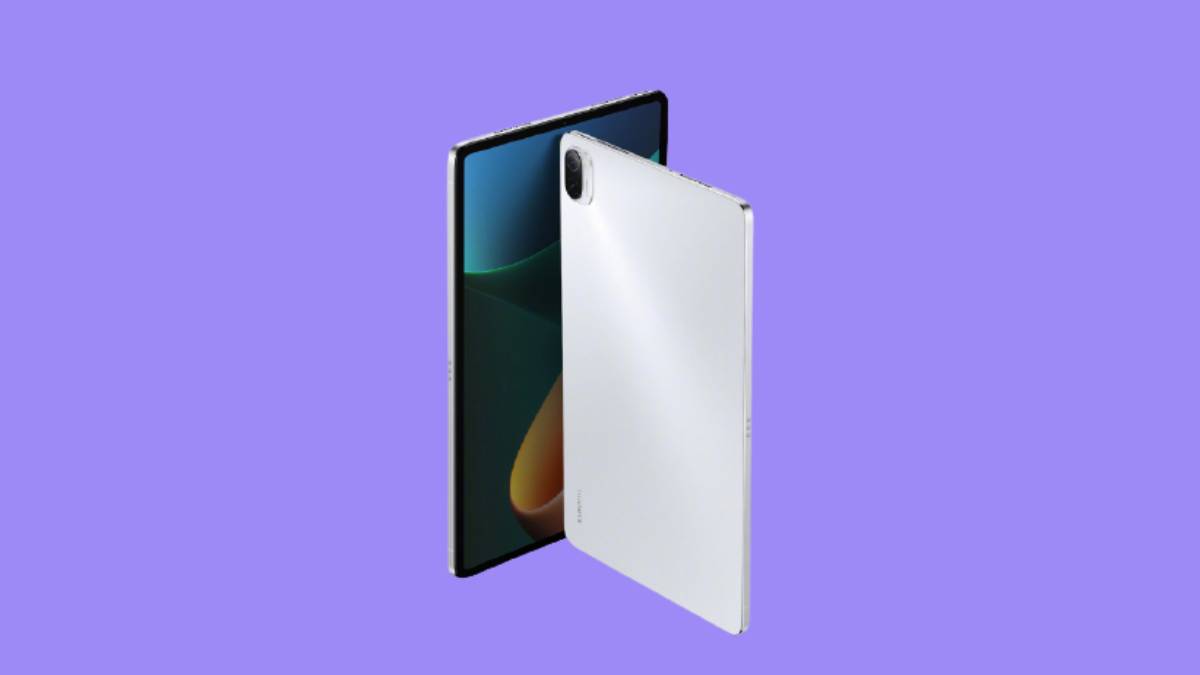 Mi Pad 5 in white color shown on a solid blue background