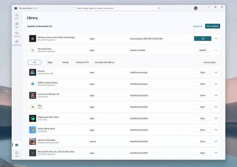 Microsoft Store Library in Windows 11