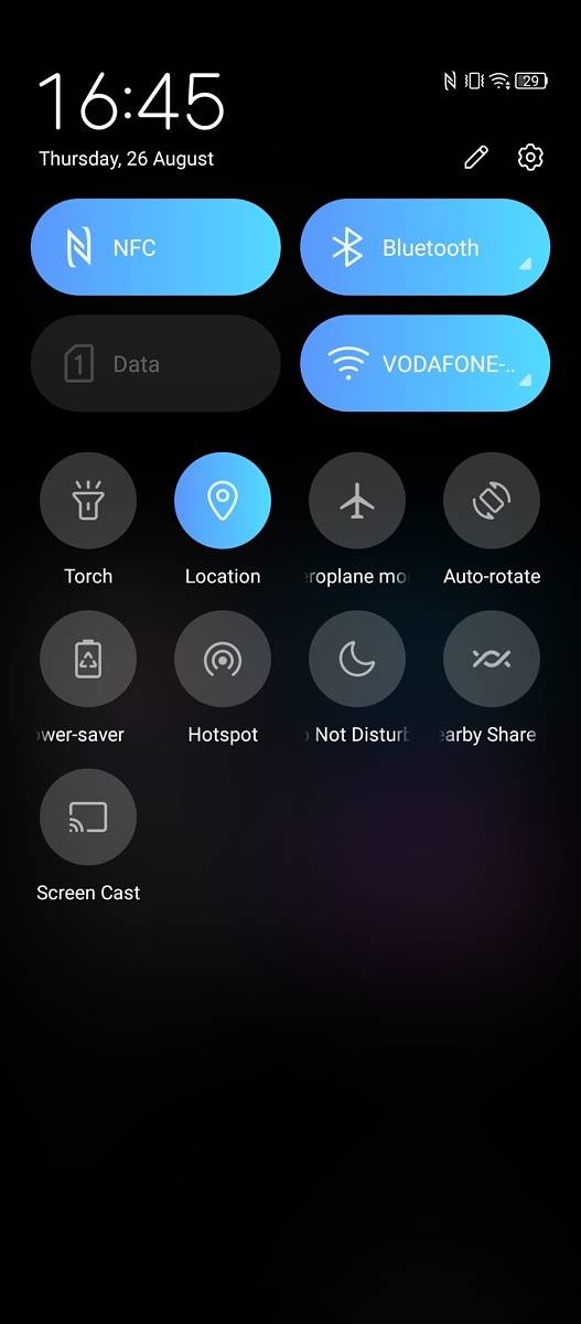 MyOS 11 expanded quick settings