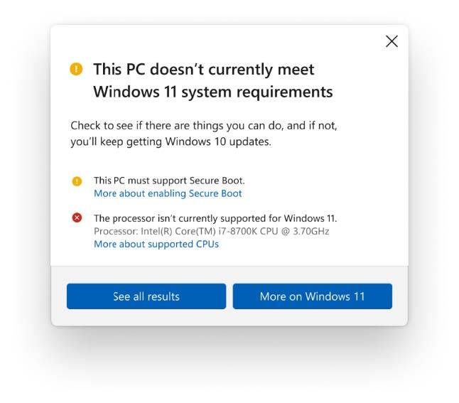 Screenshot of revised PC Health Check app