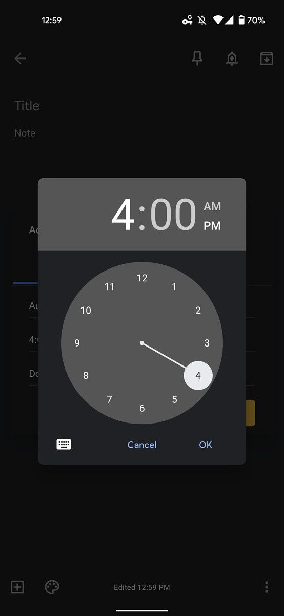 Old Android Time Picker UI