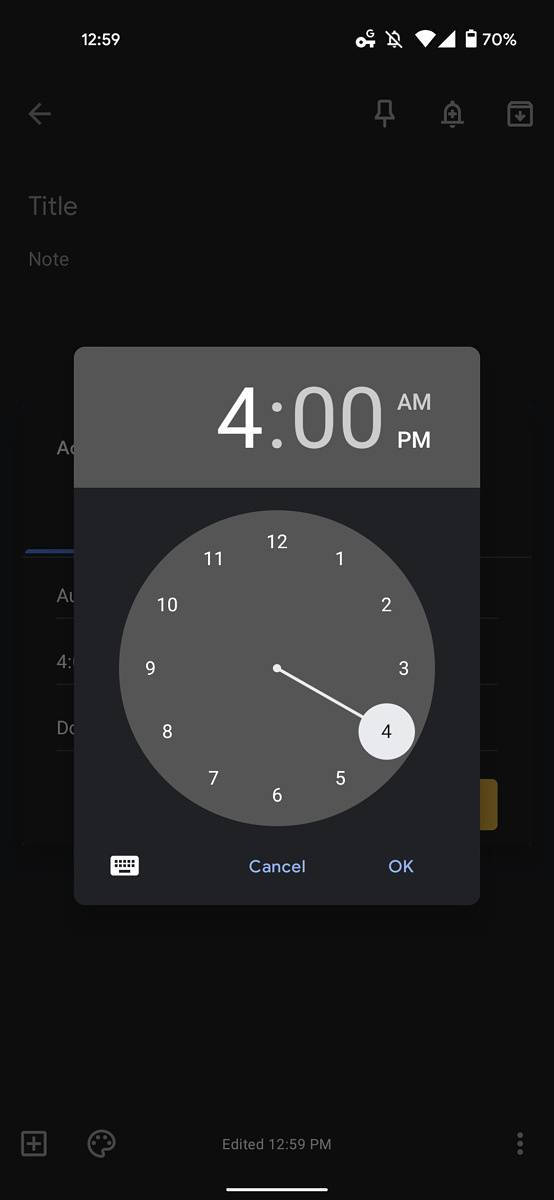 Old Android Time Picker UI