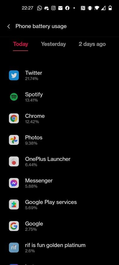 OnePlus Nord 2 Battery life stats at 47%