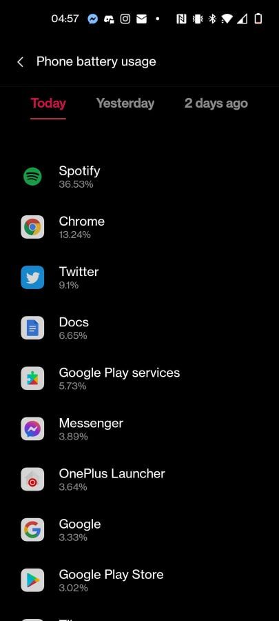 OnePlus Nord 2 Battery life stats at 6%